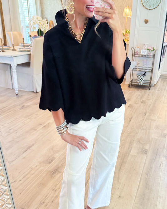 Scallop Edge Detail Solid Top – Effortlessly Chic & Feminine