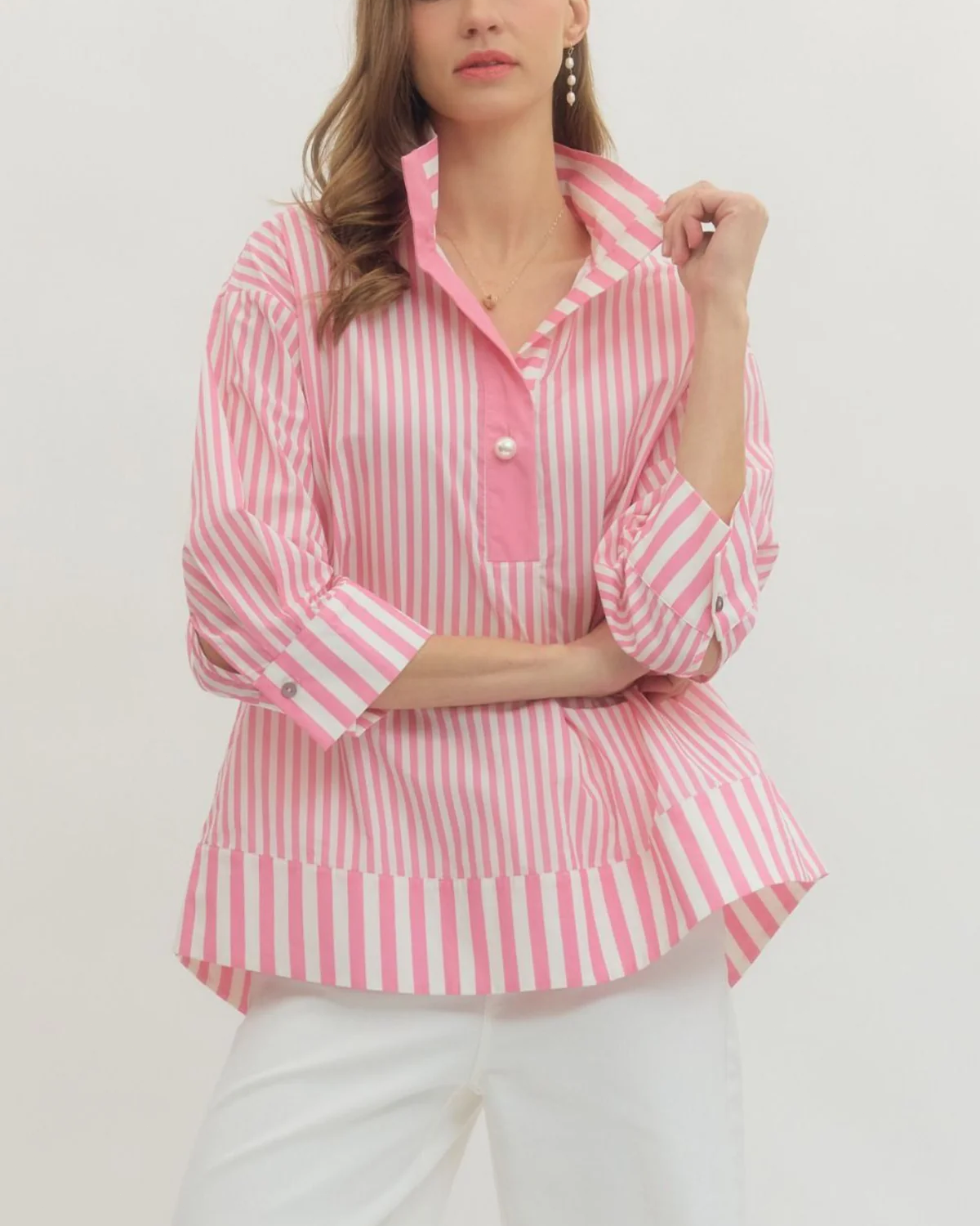 Penny Pearl + Stripe Top – The Chic 100% Cotton Blouse That Turns Heads Without Trying