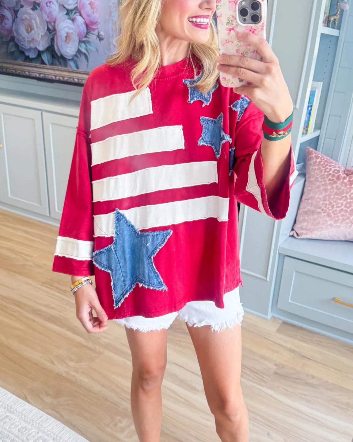 USA Flag Patchwork Oversized Top - Bold Patriotic Statement Tee