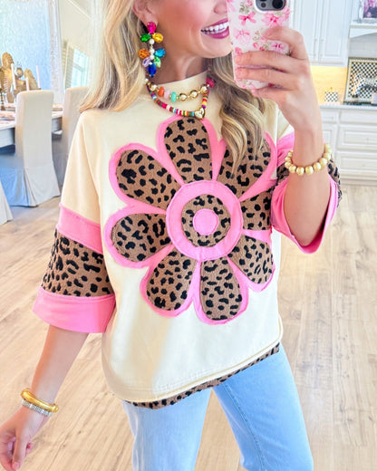 Ivory & Pink Leopard Floral Print Top – Bold, Feminine & Eye-Catching