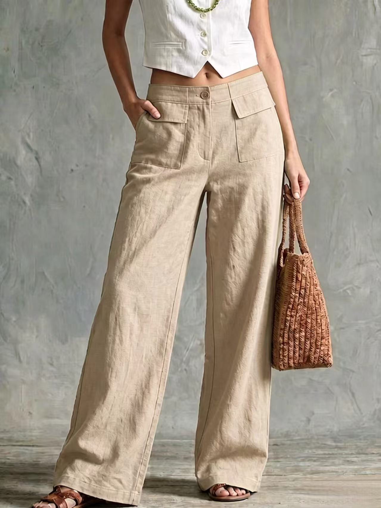 Women's High-Waisted Wide-Leg Pants | Soft Cotton-Linen | Casual Loose Fit | 6 Colors S-3XL