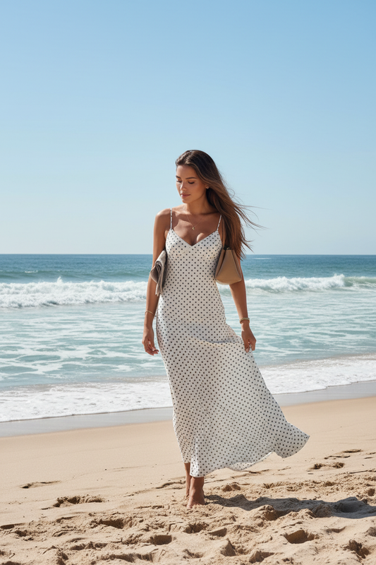 Julianna Polka Dot Maxi Dress - Beach Scene