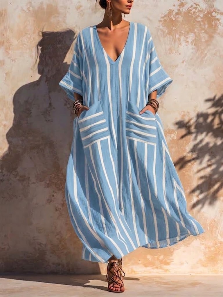 🎁Casual Loose-fit Striped Linen And Cotton Dress