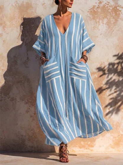 🎁Casual Loose-fit Striped Linen And Cotton Dress