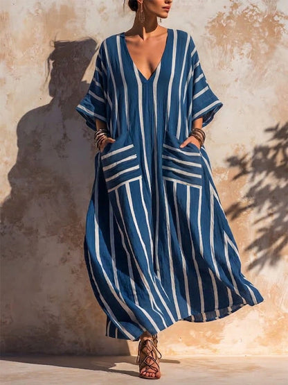 🎁Casual Loose-fit Striped Linen And Cotton Dress