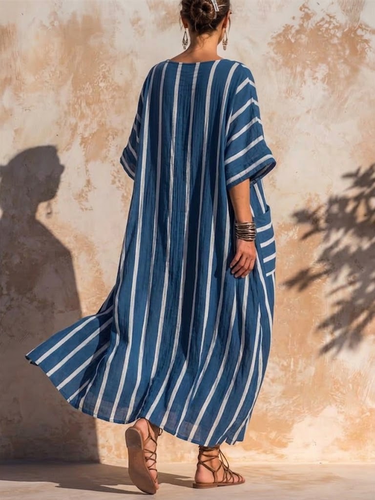 🎁Casual Loose-fit Striped Linen And Cotton Dress