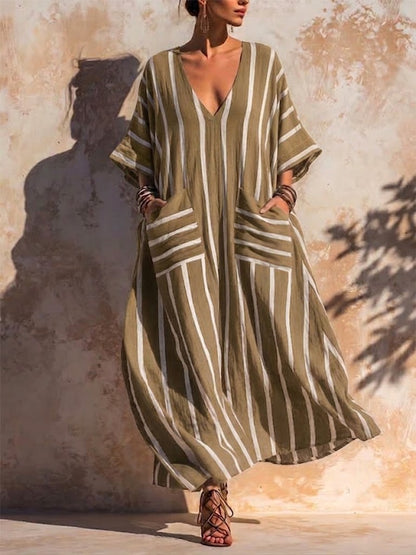 🎁Casual Loose-fit Striped Linen And Cotton Dress